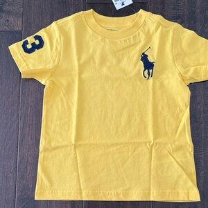 NWT Polo by Ralph Lauren Kids Yellow Tee with Navy Embroidered Big Pony and 3